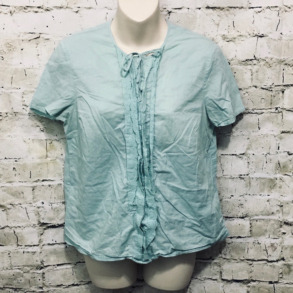 Asos Green Lace Ruffle Short Sleeve Button‎ Up